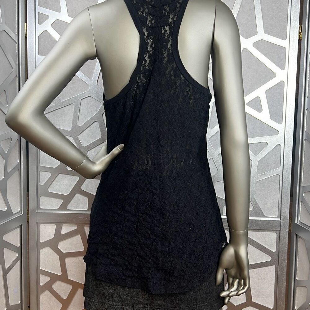 Sena Black Racerback Lace-Back Women’s Tank Top S Luxe Jersey (307)